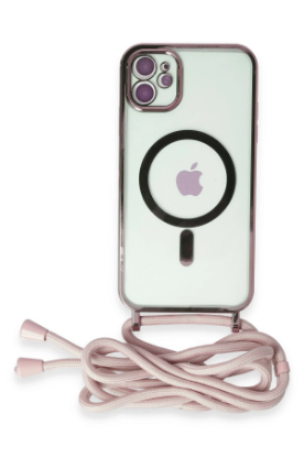 Newface iPhone 12 Kılıf Divo Lazer Askılı Magsafe Kapak - Pembe resmi