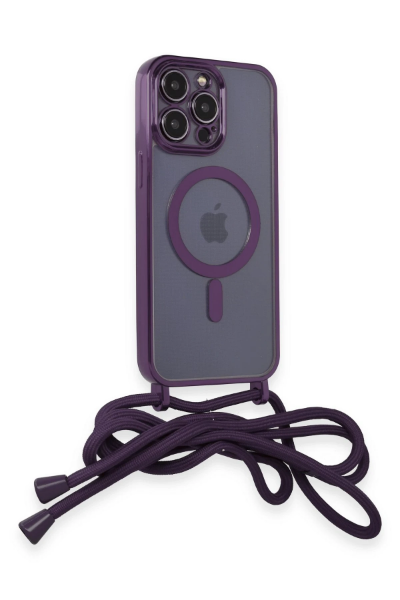 Newface iPhone 12 Pro Max Kılıf Divo Lazer Askılı Magsafe Kapak - Derin Mor resmi