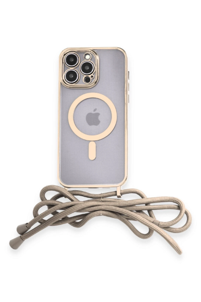 Newface iPhone 12 Pro Max Kılıf Divo Lazer Askılı Magsafe Kapak - Gold resmi