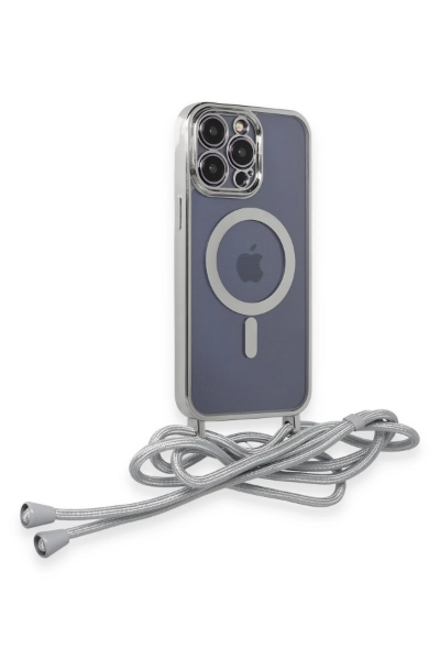 Newface iPhone 13 Pro Max Kılıf Divo Lazer Askılı Magsafe Kapak - Gümüş resmi