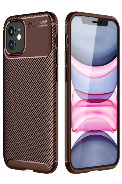 Newface iPhone 12 Mini Kılıf Auto Focus Karbon Kapak - Kahverengi resmi