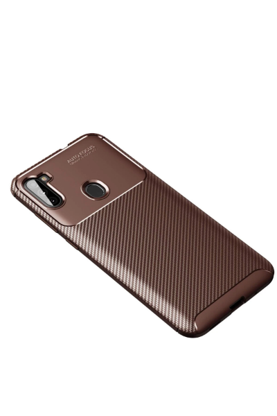 Newface Samsung Galaxy A11 Kılıf Auto Focus Karbon Kapak - Kahverengi resmi