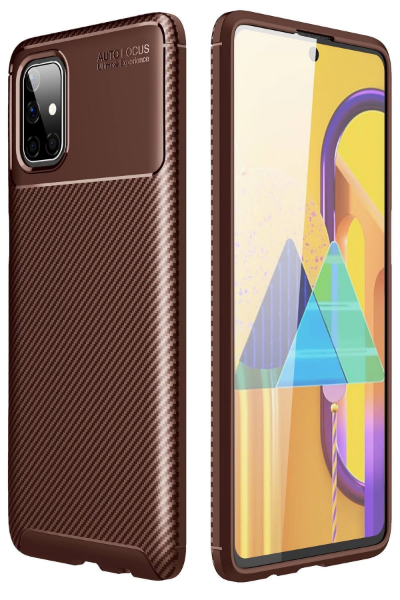 Newface Samsung Galaxy M51 Kılıf Auto Focus Karbon Kapak - Kahverengi resmi