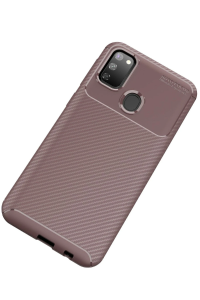 Newface Samsung Galaxy M30S Kılıf Auto Focus Karbon Kapak - Kahverengi resmi