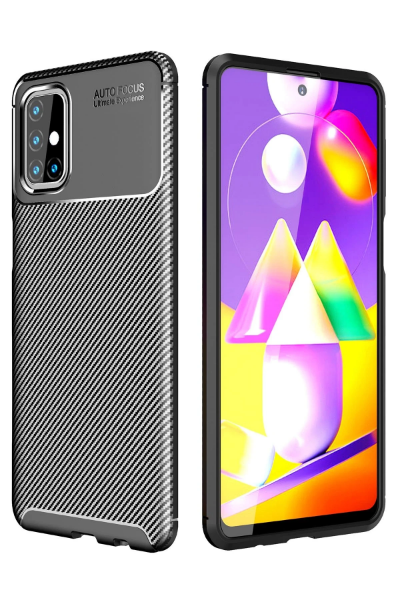 Newface Samsung Galaxy M31S Kılıf Auto Focus Karbon Kapak - Siyah resmi