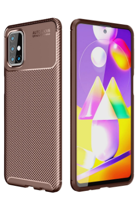 Newface Samsung Galaxy M31S Kılıf Auto Focus Karbon Kapak - Kahverengi resmi