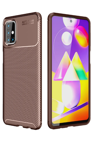 Newface Samsung Galaxy M31S Kılıf Auto Focus Karbon Kapak - Kahverengi resmi