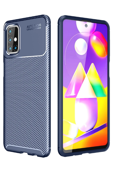 Newface Samsung Galaxy M31S Kılıf Auto Focus Karbon Kapak - Lacivert resmi