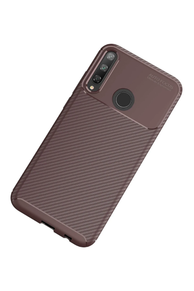 Newface Huawei P40 Lite E Kılıf Auto Focus Karbon Kapak - Kahverengi resmi