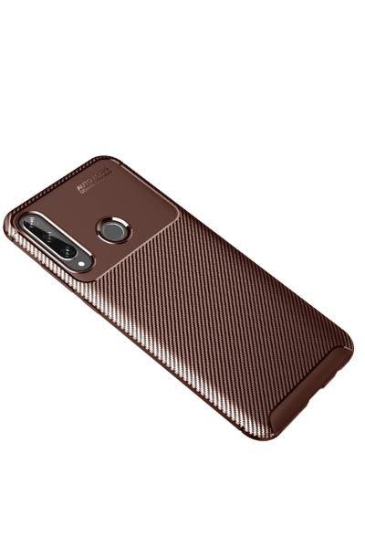 Newface Huawei Y6P Kılıf Auto Focus Karbon Kapak - Kahverengi resmi