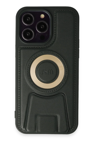 Newface iPhone 13 Pro Max Kılıf Merkür Magneticsafe Standlı Kapak - Koyu Yeşil resmi