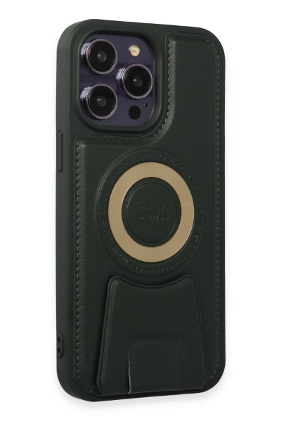 Newface iPhone 13 Pro Max Kılıf Merkür Magneticsafe Standlı Kapak - Koyu Yeşil resmi