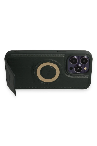Newface iPhone 13 Pro Max Kılıf Merkür Magneticsafe Standlı Kapak - Koyu Yeşil resmi