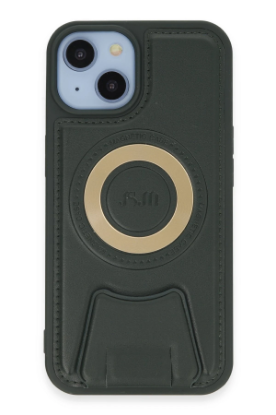Newface iPhone 14 Kılıf Merkür Magneticsafe Standlı Kapak - Koyu Yeşil resmi