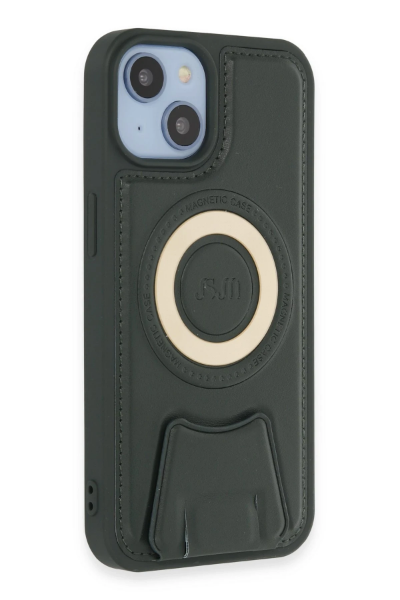 Newface iPhone 14 Kılıf Merkür Magneticsafe Standlı Kapak - Koyu Yeşil resmi