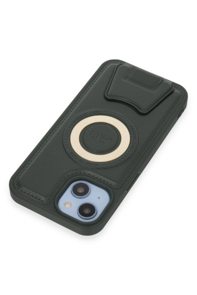 Newface iPhone 14 Kılıf Merkür Magneticsafe Standlı Kapak - Koyu Yeşil resmi