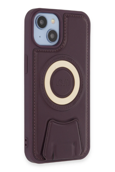 Newface iPhone 14 Kılıf Merkür Magneticsafe Standlı Kapak - Derin Mor resmi