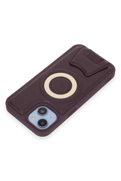 Newface iPhone 14 Kılıf Merkür Magneticsafe Standlı Kapak - Derin Mor resmi
