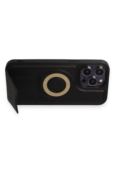 Newface iPhone 14 Pro Max Kılıf Merkür Magneticsafe Standlı Kapak - Siyah resmi