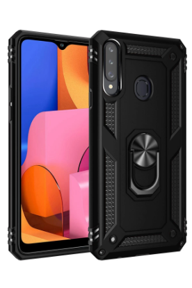 Newface Samsung Galaxy A20S Kılıf Sofya Yüzüklü Silikon Kapak - Siyah resmi