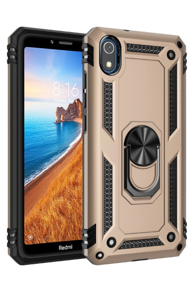 Newface Xiaomi Redmi 7A Kılıf Sofya Yüzüklü Silikon Kapak - Gold resmi