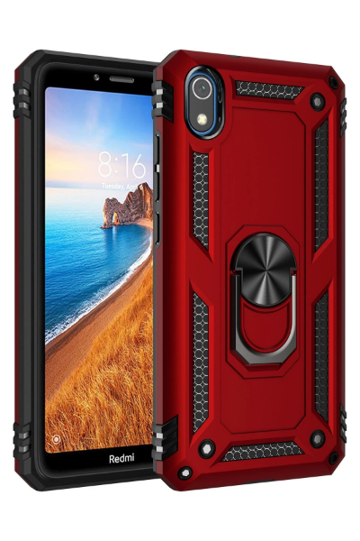Newface Xiaomi Redmi 7A Kılıf Sofya Yüzüklü Silikon Kapak - Kırmızı resmi