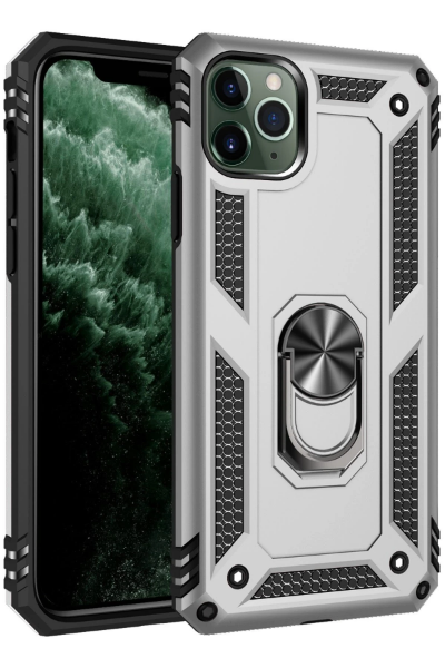 Newface iPhone 11 Pro Kılıf Sofya Yüzüklü Silikon Kapak - Gümüş resmi