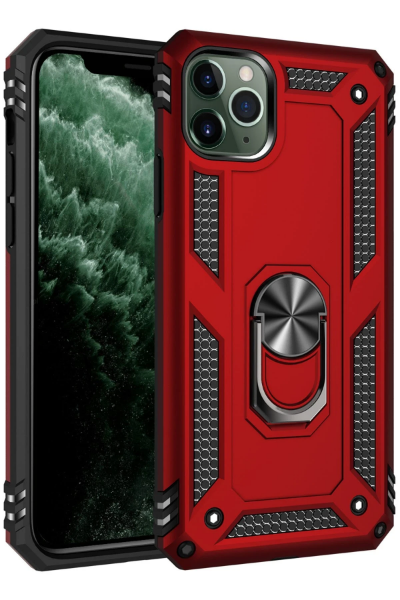 Newface iPhone 11 Pro Kılıf Sofya Yüzüklü Silikon Kapak - Kırmızı resmi