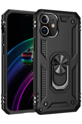 Newface iPhone 12 Kılıf Sofya Yüzüklü Silikon Kapak - Siyah resmi