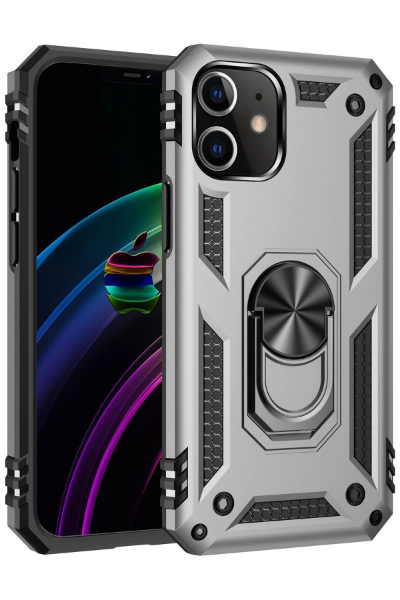 Newface iPhone 12 Kılıf Sofya Yüzüklü Silikon Kapak - Gümüş resmi