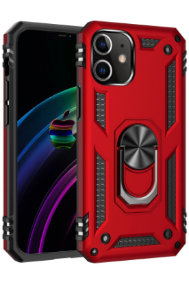 Newface iPhone 12 Kılıf Sofya Yüzüklü Silikon Kapak - Kırmızı resmi