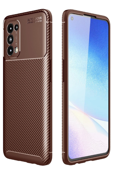 Newface Oppo Reno 5 Kılıf Auto Focus Karbon Kapak - Kahverengi resmi