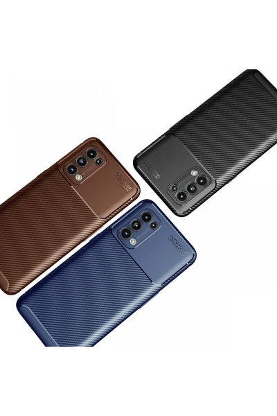 Newface Oppo Reno 5 Kılıf Auto Focus Karbon Kapak - Kahverengi resmi