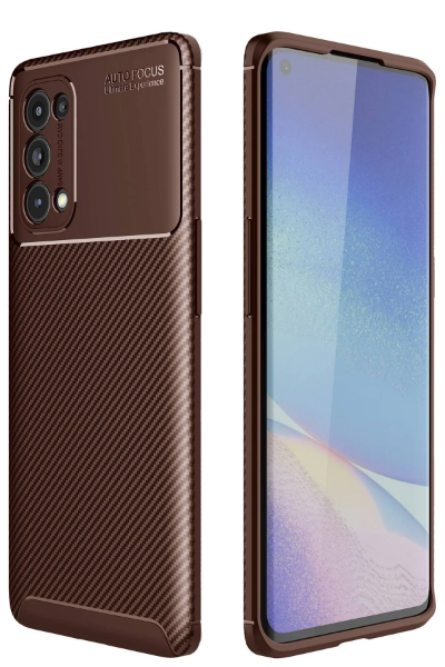 Newface Oppo Reno 5 Pro Kılıf Auto Focus Karbon Kapak - Kahverengi resmi
