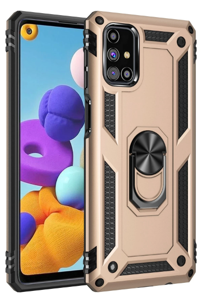 Newface Samsung Galaxy M51 Kılıf Sofya Yüzüklü Silikon Kapak - Gold resmi