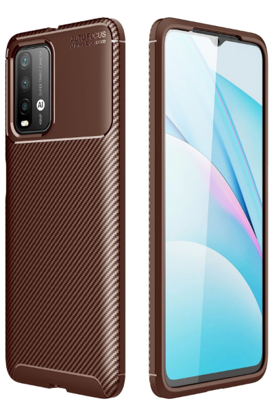 Newface Xiaomi Redmi 9T Kılıf Auto Focus Karbon Kapak - Kahverengi resmi