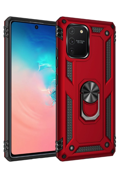 Newface Samsung Galaxy A91 / S10 Lite Kılıf Sofya Yüzüklü Silikon Kapak - Kırmızı resmi