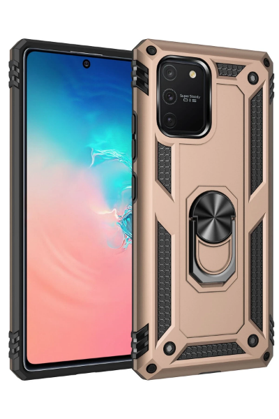 Newface Samsung Galaxy A91 / S10 Lite Kılıf Sofya Yüzüklü Silikon Kapak - Gold resmi