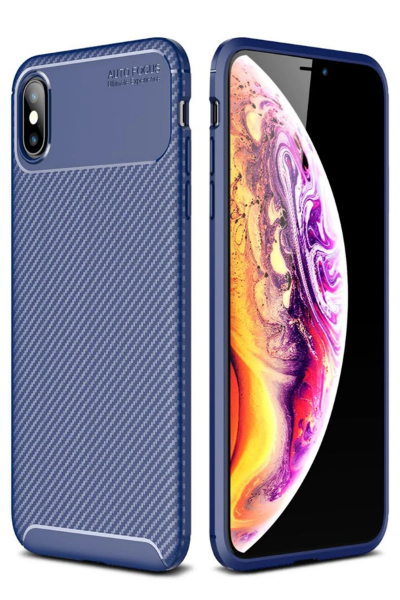 Newface iPhone XS Max Kılıf Auto Focus Karbon Kapak - Lacivert resmi