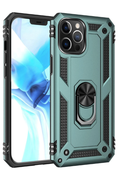 Newface iPhone 12 Pro Max Kılıf Sofya Yüzüklü Silikon Kapak - Yeşil resmi