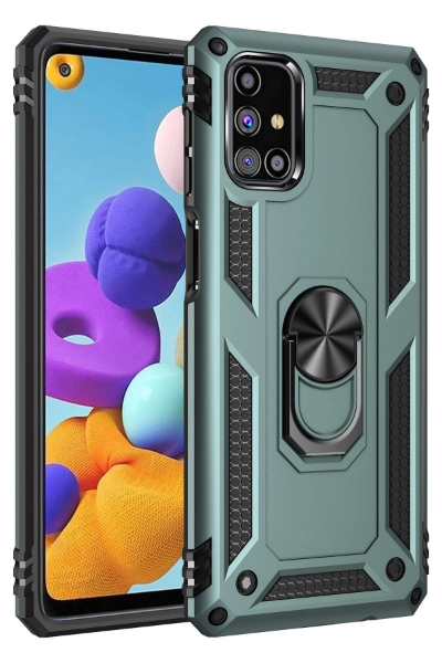 Newface Samsung Galaxy M31S Kılıf Sofya Yüzüklü Silikon Kapak - Yeşil resmi