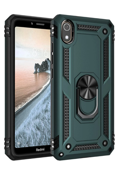 Newface Xiaomi Redmi 7A Kılıf Sofya Yüzüklü Silikon Kapak - Yeşil resmi