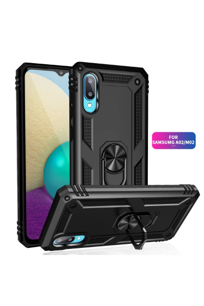 Newface Samsung Galaxy A02 Kılıf Sofya Yüzüklü Silikon Kapak - Siyah resmi