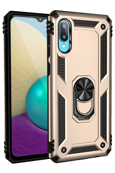 Newface Samsung Galaxy A02 Kılıf Sofya Yüzüklü Silikon Kapak - Gold resmi