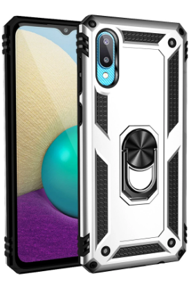 Newface Samsung Galaxy A02 Kılıf Sofya Yüzüklü Silikon Kapak - Gümüş resmi