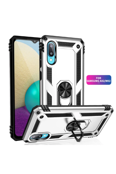 Newface Samsung Galaxy A02 Kılıf Sofya Yüzüklü Silikon Kapak - Gümüş resmi
