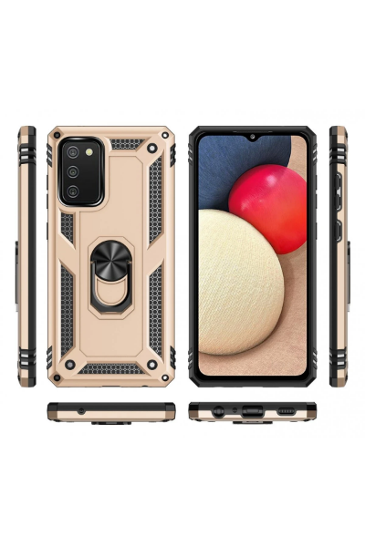 Newface Samsung Galaxy A02S Kılıf Sofya Yüzüklü Silikon Kapak - Gold resmi