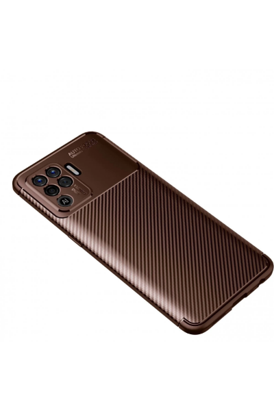 Newface Oppo Reno 5 Lite Kılıf Auto Focus Karbon Kapak - Kahverengi resmi