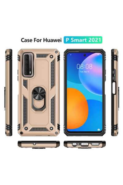 Newface Huawei P Smart 2021 Kılıf Sofya Yüzüklü Silikon Kapak - Gold resmi