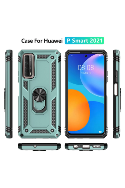 Newface Huawei P Smart 2021 Kılıf Sofya Yüzüklü Silikon Kapak - Yeşil resmi